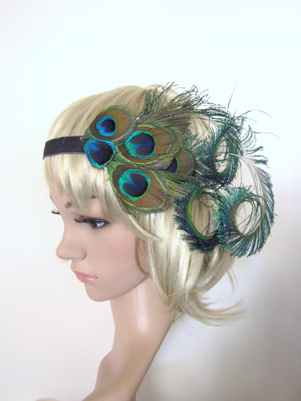 Peacock Feather 1920s Flapper Style Headband